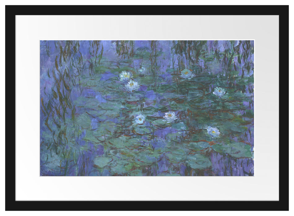 Claude Monet - Seerosen auf blaues Wasser  Passepartout Rechteckig 40