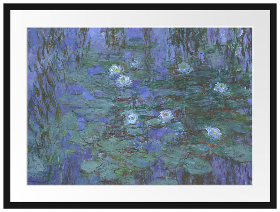 Claude Monet - Seerosen auf blaues Wasser  Passepartout Rechteckig 80
