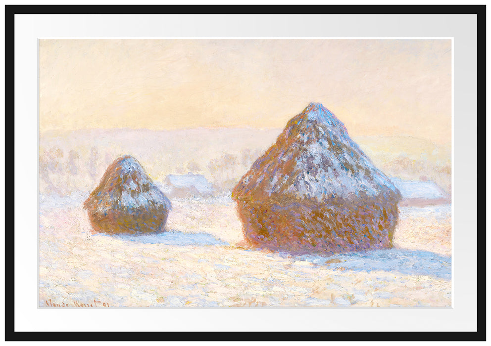 Claude Monet - Heuschober Schneeeffekt  Passepartout Rechteckig 100