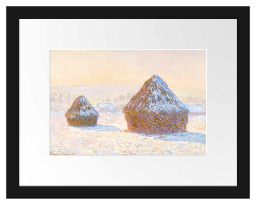 Pixxprint Claude Monet - Heuschober Schneeeffekt , im Galerie-Passepartout Bilderrahmen
