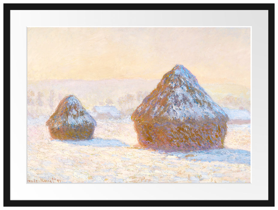 Claude Monet - Heuschober Schneeeffekt  Passepartout Rechteckig 80