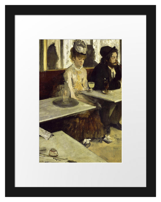 Pixxprint Edgar Degas - In eine Café , im Galerie-Passepartout Bilderrahmen