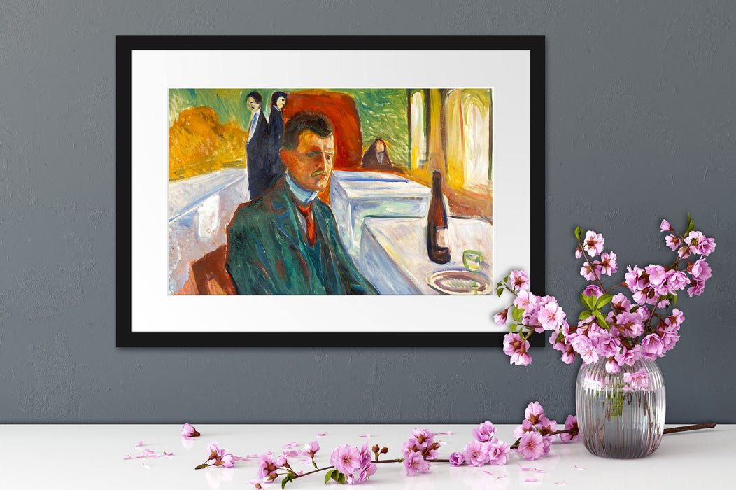 Edvard Munch - Selbstpotrait mit einer Flasche Wein  Passepartout Dateil Rechteckig