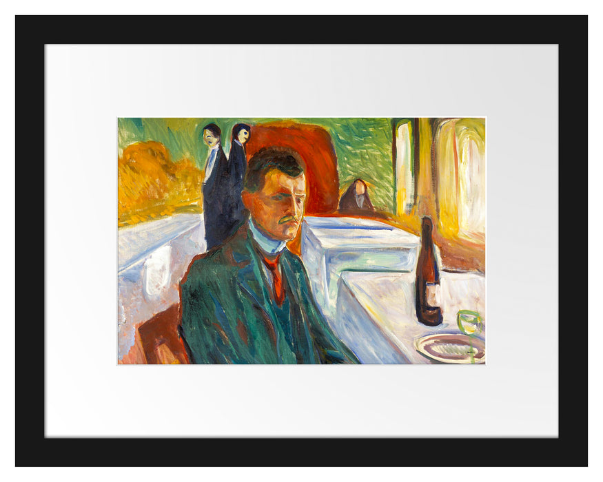 Edvard Munch - Selbstpotrait mit einer Flasche Wein  Passepartout Rechteckig 30