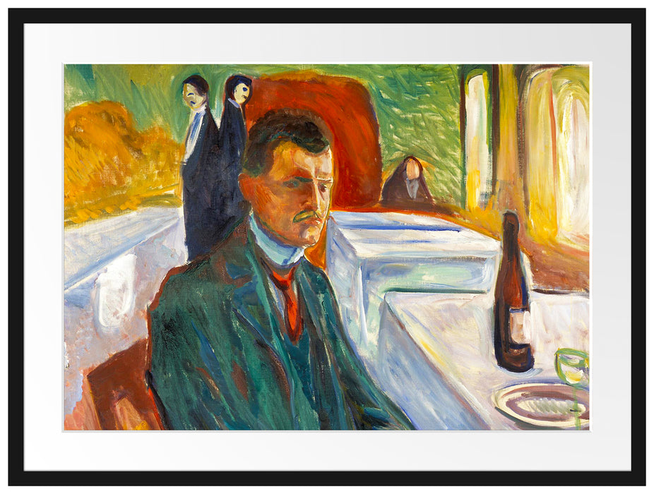 Edvard Munch - Selbstpotrait mit einer Flasche Wein  Passepartout Rechteckig 80