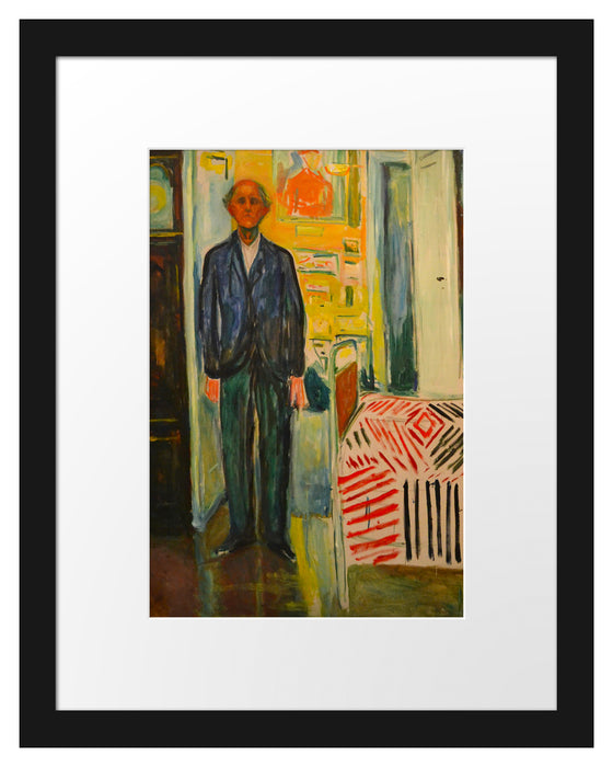 Edvard Munch - Selbstbildnis zwischen Uhr und Bett  Passepartout Rechteckig 30
