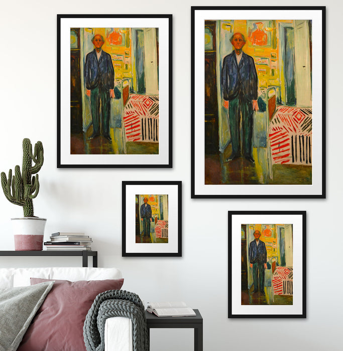 Edvard Munch - Selbstbildnis zwischen Uhr und Bett  Passepartout Wohnzimmer Rechteckig