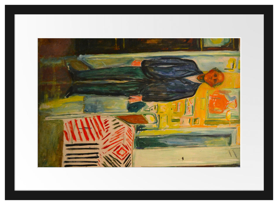 Edvard Munch - Selbstbildnis zwischen Uhr und Bett  Passepartout Rechteckig 40