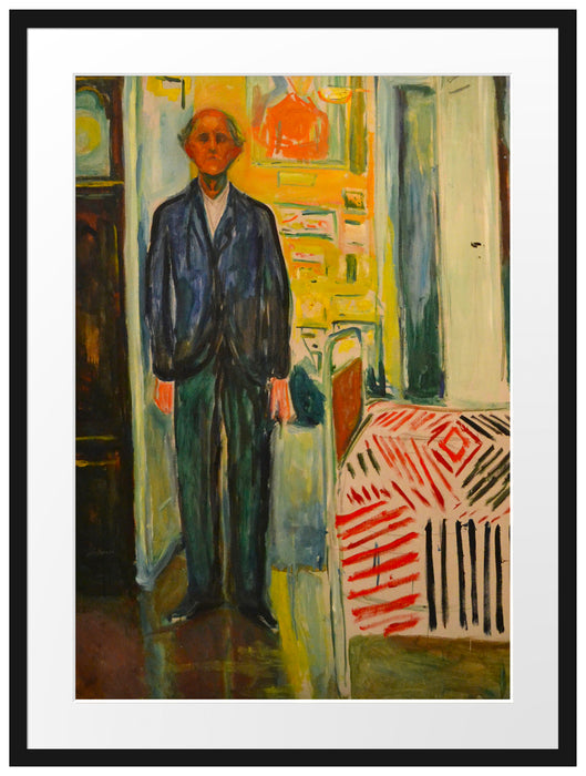 Edvard Munch - Selbstbildnis zwischen Uhr und Bett  Passepartout Rechteckig 80