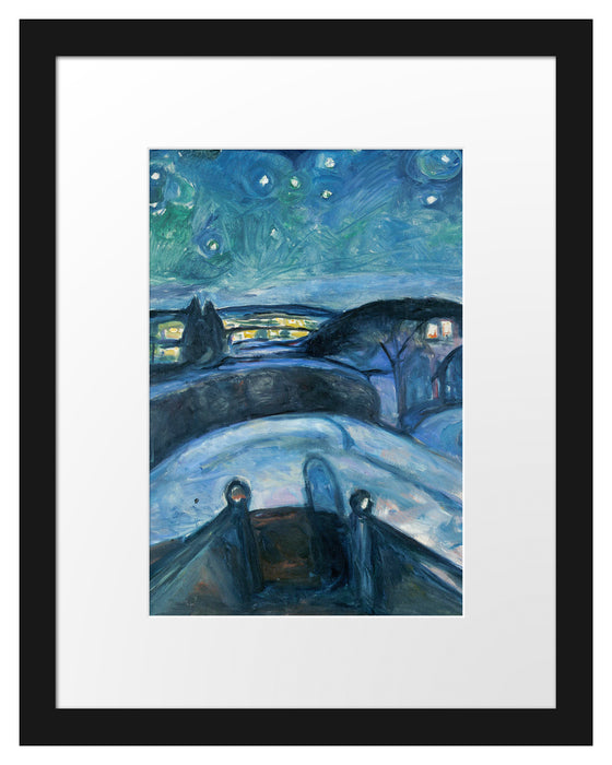 Pixxprint Edvard Munch - Sternennacht , im Galerie-Passepartout Bilderrahmen