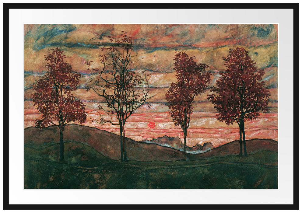Egon Schiele - Vier Bäume Passepartout Rechteckig 100