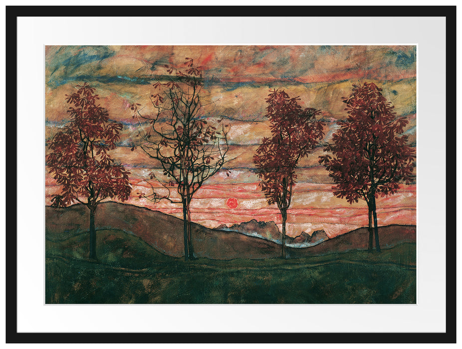Egon Schiele - Vier Bäume Passepartout Rechteckig 80