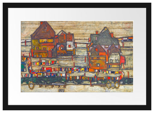 Egon Schiele - Häuser mit bunter Wäsche  Passepartout Rechteckig 40