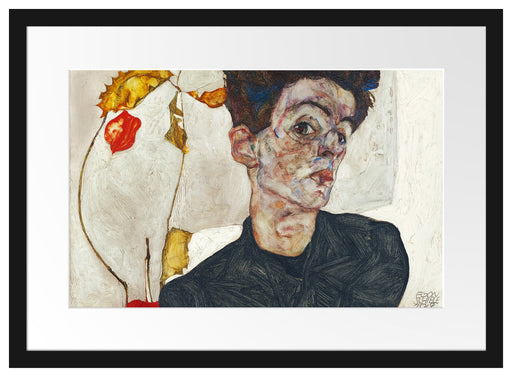 Egon Schiele - Selbstportrait mit Physalis Passepartout Rechteckig 40