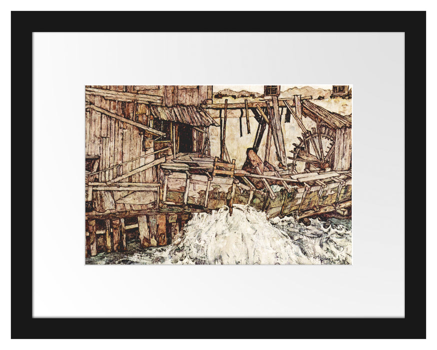 Pixxprint Egon Schiele - Alte Mühle , im Galerie-Passepartout Bilderrahmen