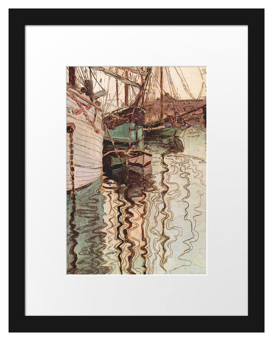 Pixxprint Egon Schiele - Segelschiffe im wellenbewegtem Wasser, im Galerie-Passepartout Bilderrahmen