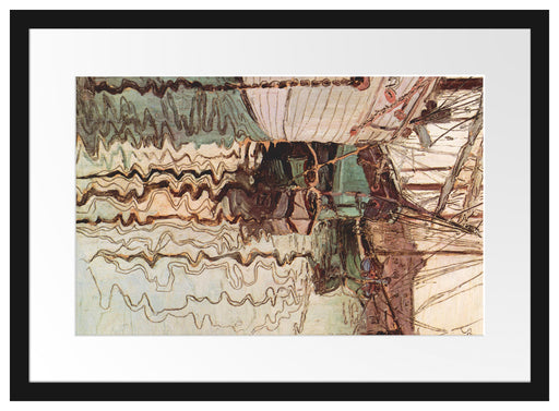 Egon Schiele - Segelschiffe im wellenbewegtem Wasser Passepartout Rechteckig 40