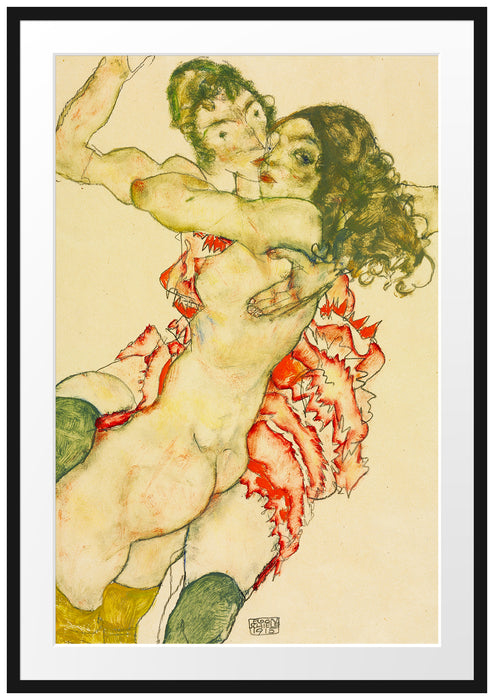 Egon Schiele - Zwei sich umarmende Frauen  Passepartout Rechteckig 100