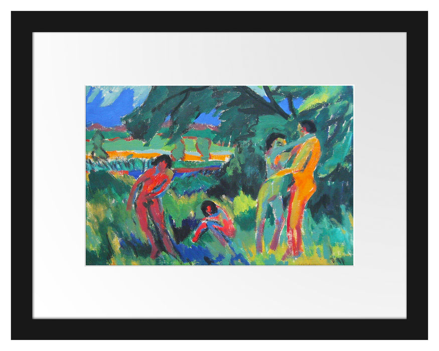 Pixxprint Ernst Ludwig Kirchner - Spielende nackte Menschen , im Galerie-Passepartout Bilderrahmen