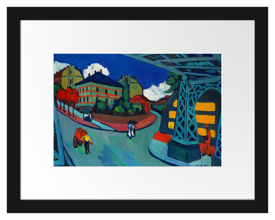 Pixxprint Ernst Ludwig Kirchner - Eisenbahnüberführung Löbtauer, im Galerie-Passepartout Bilderrahmen