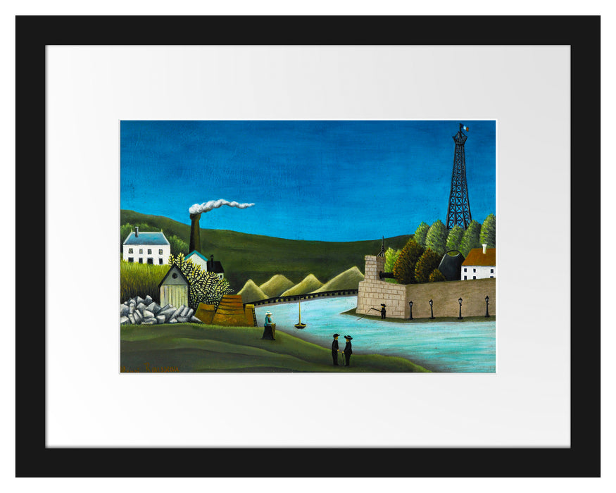 Pixxprint Henri Rousseau - LA SEINE À SURESNES, im Galerie-Passepartout Bilderrahmen