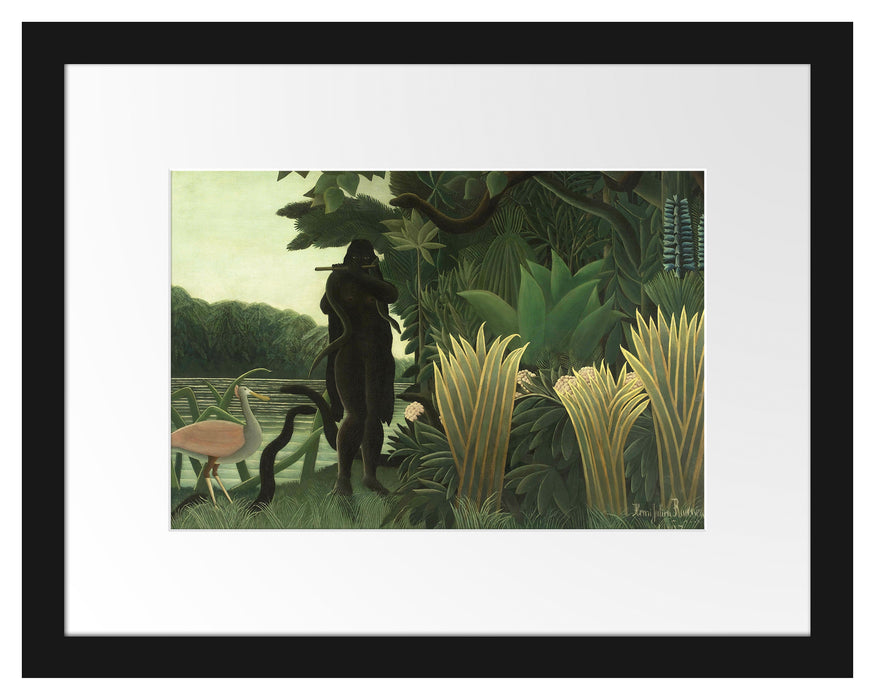 Pixxprint Henri Rousseau - Der Schlangenbeschwörer Naivismus, im Galerie-Passepartout Bilderrahmen