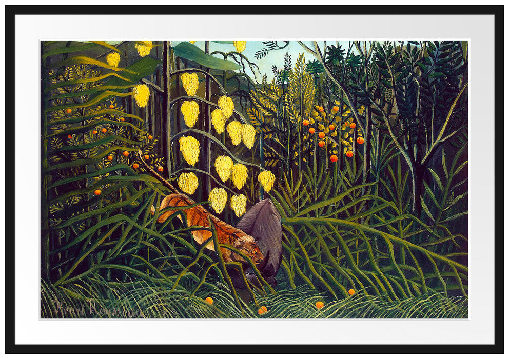 Henri Rousseau - Kampf zwischen Tiger und Büffel Passepartout Rechteckig 100