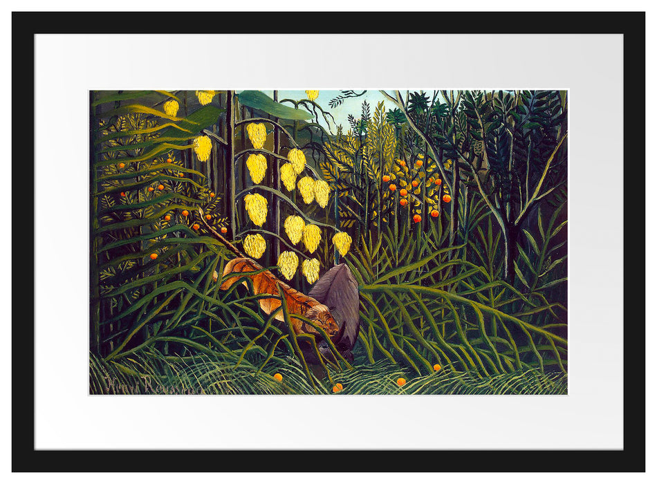 Henri Rousseau - Kampf zwischen Tiger und Büffel Passepartout Rechteckig 40