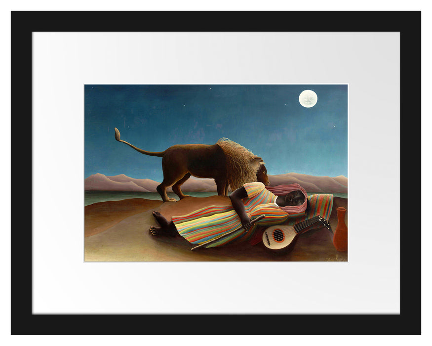 Pixxprint Henri Rousseau - Schlafende Zigeunerin , im Galerie-Passepartout Bilderrahmen