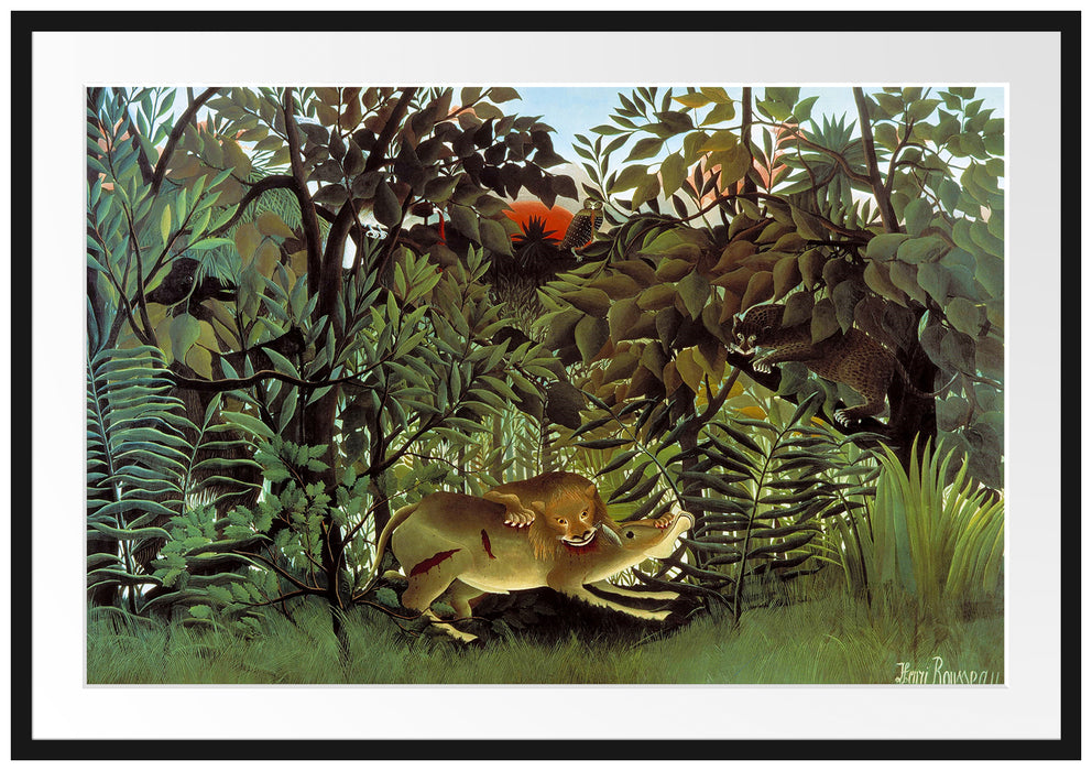 Henri Rousseau - Hungriger Löwe Passepartout Rechteckig 100