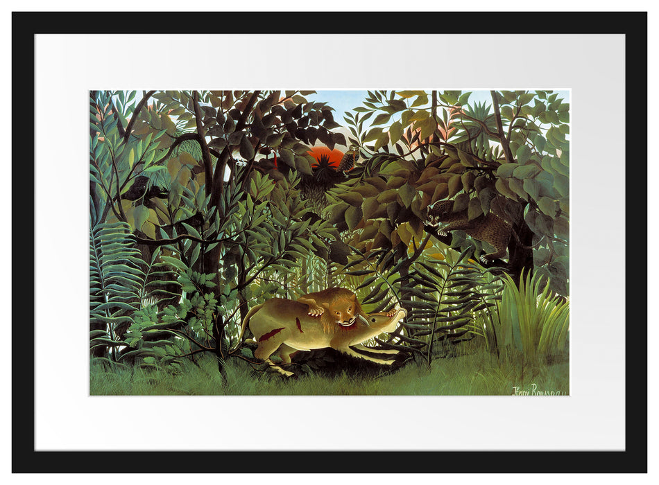 Henri Rousseau - Hungriger Löwe Passepartout Rechteckig 40