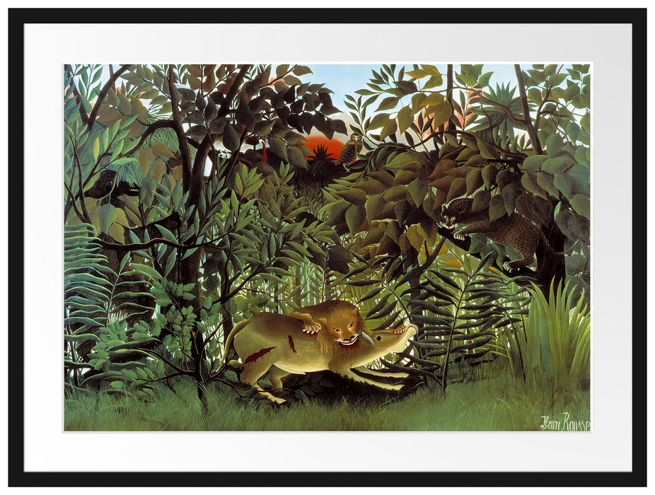 Henri Rousseau - Hungriger Löwe Passepartout Rechteckig 80