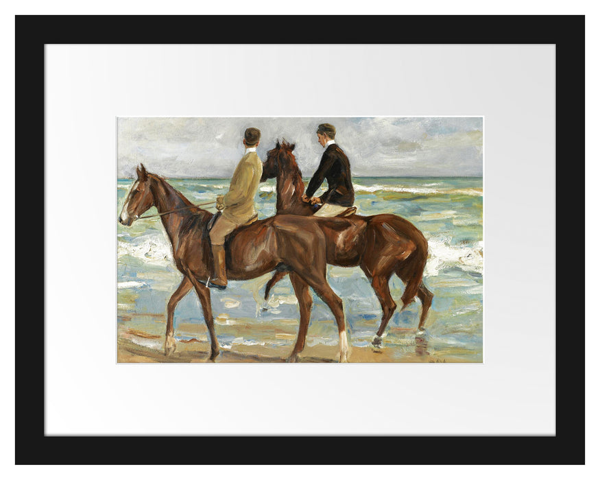 Pixxprint Max Liebermann - Zwei Reiter am Strand , im Galerie-Passepartout Bilderrahmen