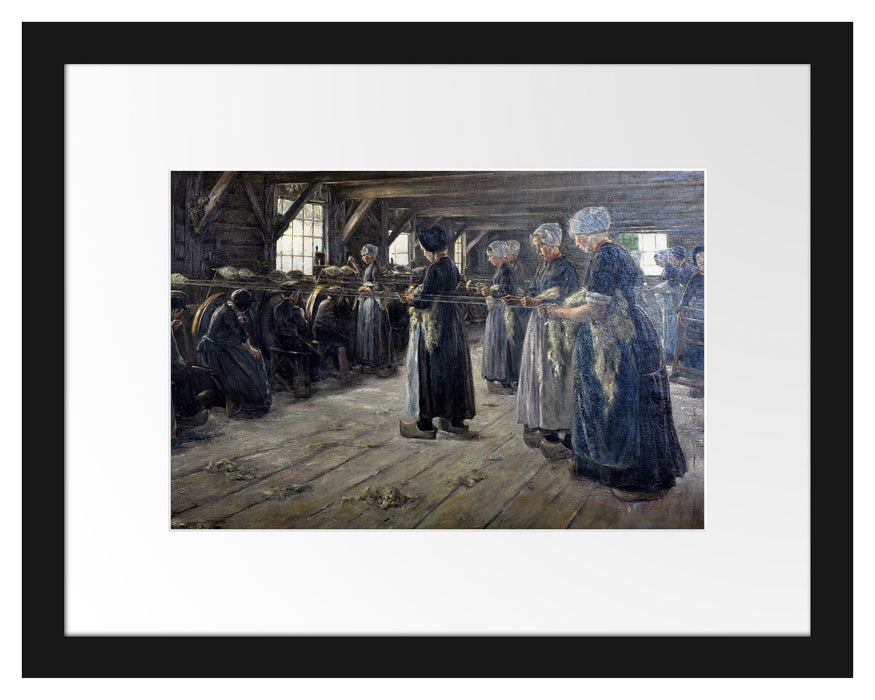 Pixxprint Max Liebermann - Flachsscheuer in Laren , im Galerie-Passepartout Bilderrahmen
