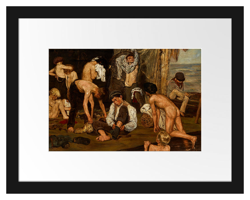 Pixxprint Max Liebermann - Im Schwimmbad, im Galerie-Passepartout Bilderrahmen