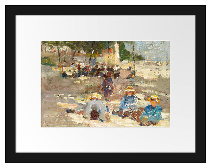 Pixxprint Max Liebermann - Picknick im Park, im Galerie-Passepartout Bilderrahmen