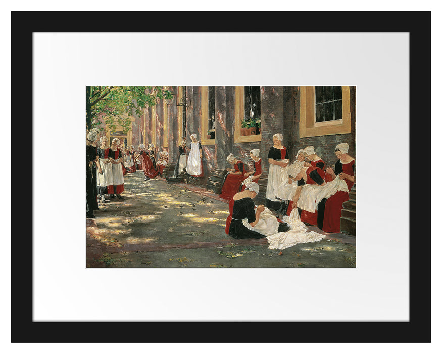 Pixxprint Max Liebermann - Freistunde im Amsterdamer Waisenhaus , im Galerie-Passepartout Bilderrahmen