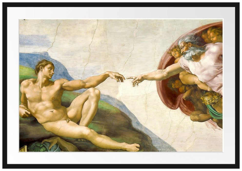 Michelangelo - Die Erschaffung Adams Passepartout Rechteckig 100