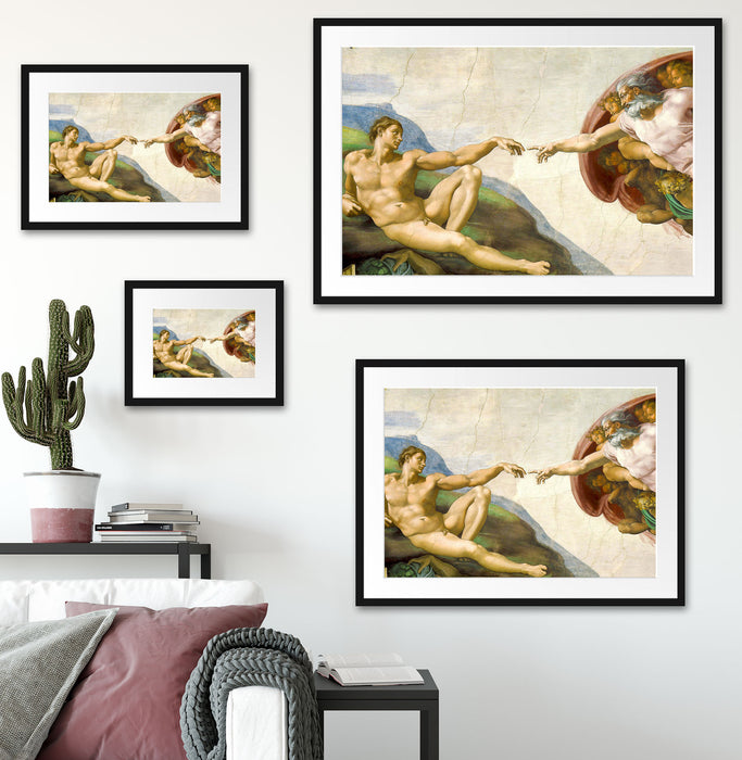 Michelangelo - Die Erschaffung Adams Passepartout Wohnzimmer Rechteckig