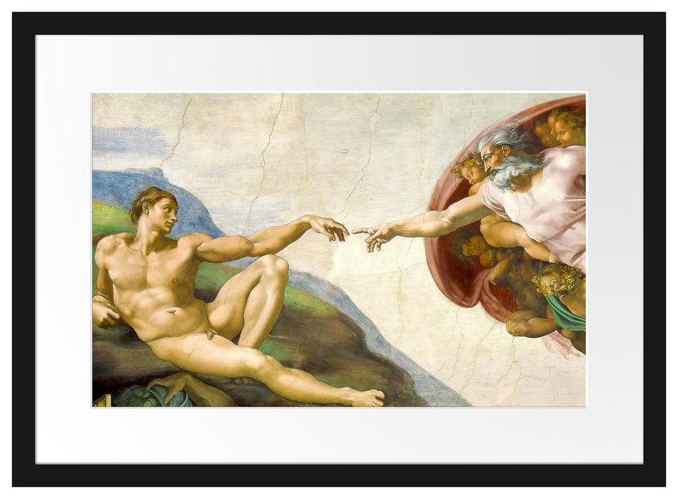 Michelangelo - Die Erschaffung Adams Passepartout Rechteckig 40