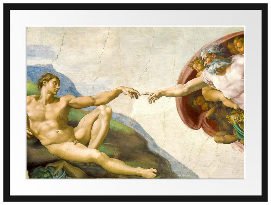Michelangelo - Die Erschaffung Adams Passepartout Rechteckig 80