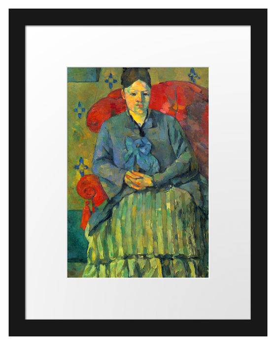 Pixxprint Paul Cézanne - Porträt der Mme Cézanne in rotem Lehnst, im Galerie-Passepartout Bilderrahmen