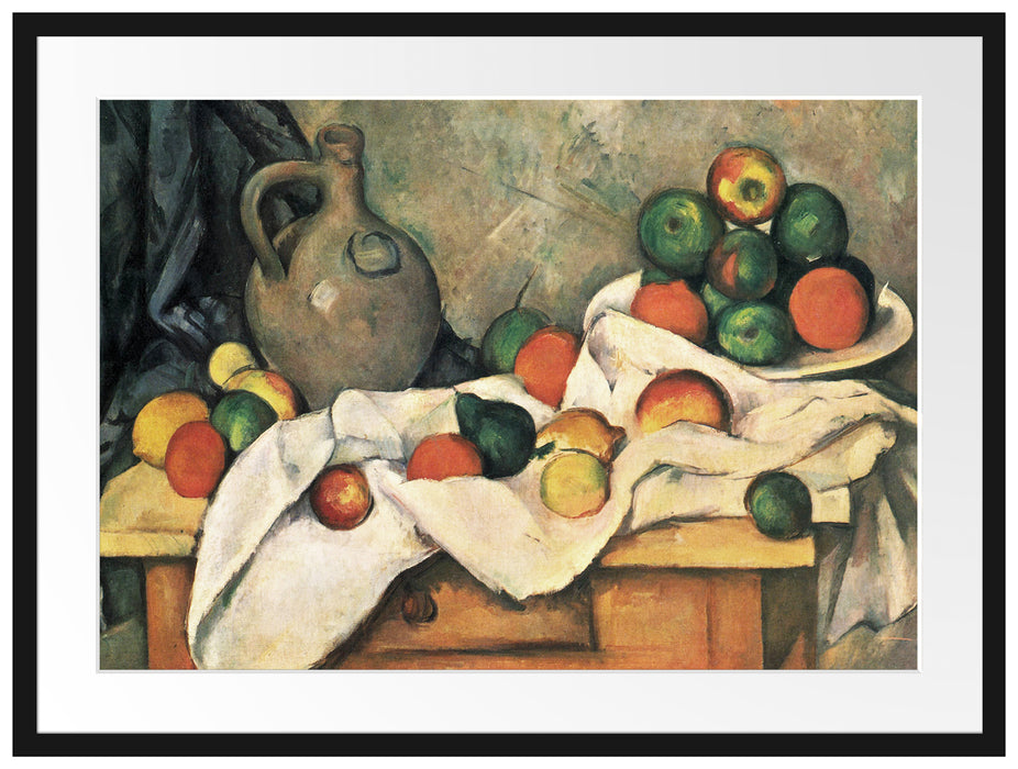 Paul Cézanne - Stillleben mit Vorhang Krug und Obstsc Passepartout Rechteckig 80