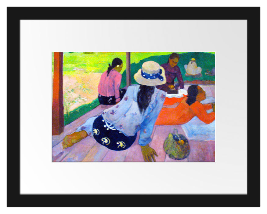Pixxprint Paul Gauguin - Die Siesta , im Galerie-Passepartout Bilderrahmen