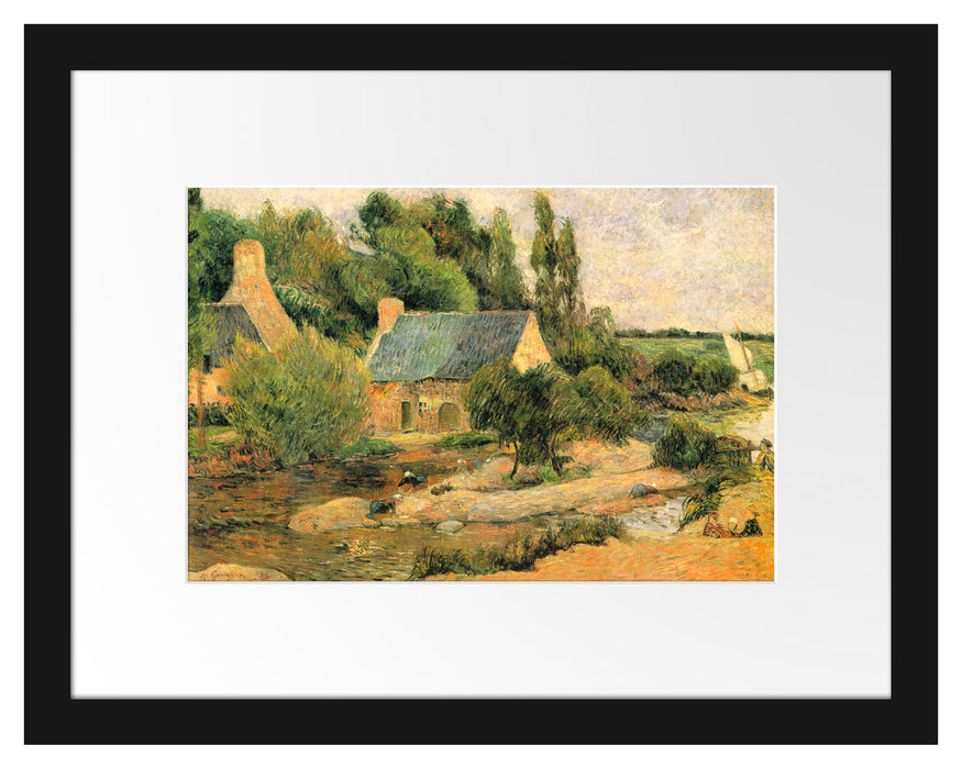 Pixxprint Paul Gauguin - Die Waschfrauen in Pont-Aven , im Galerie-Passepartout Bilderrahmen