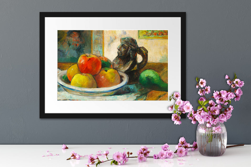 Paul Gauguin - Stillleben mit Äpfeln Birne und Keramik Passepartout Dateil Rechteckig
