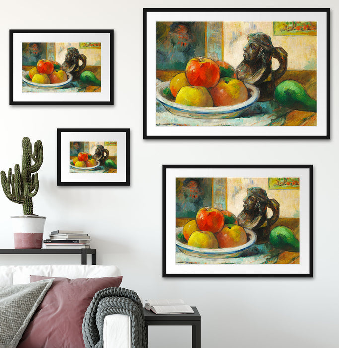 Paul Gauguin - Stillleben mit Äpfeln Birne und Keramik Passepartout Wohnzimmer Rechteckig