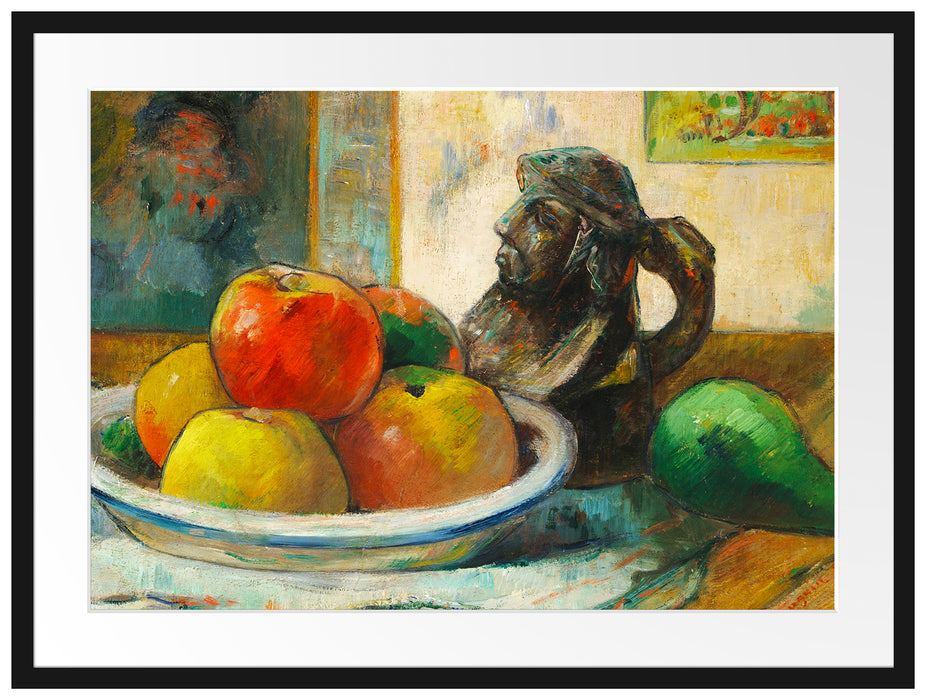 Paul Gauguin - Stillleben mit Äpfeln Birne und Keramik Passepartout Rechteckig 80