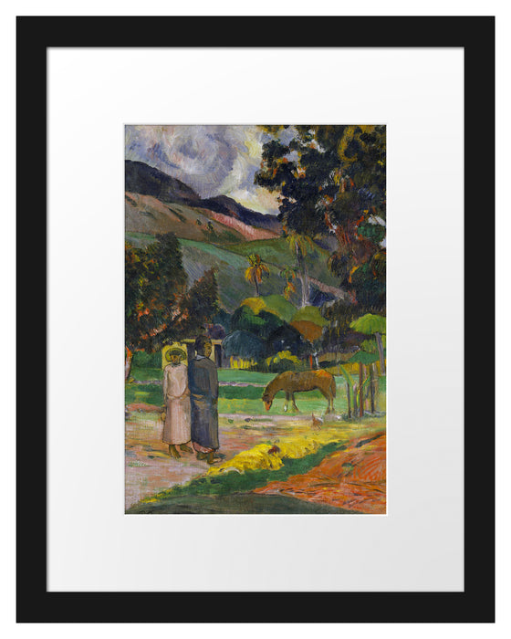 Pixxprint Paul Gauguin - Tahitische Landschaft , im Galerie-Passepartout Bilderrahmen