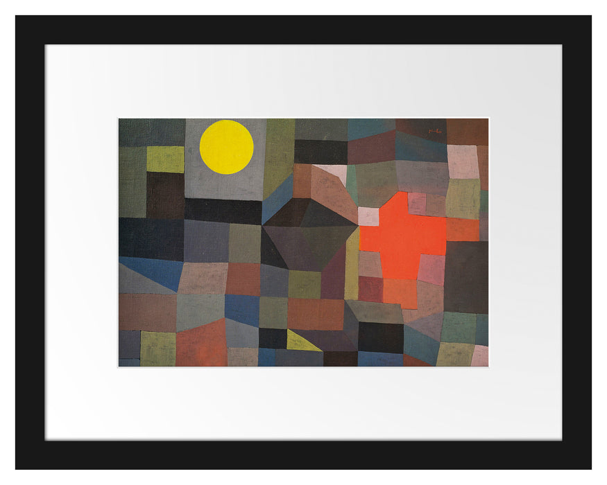 Pixxprint Paul Klee - Feuer bei Vollmond , im Galerie-Passepartout Bilderrahmen